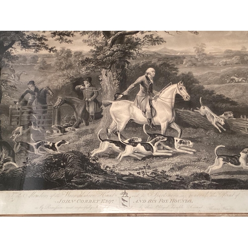 331 - After Thomas Weaver , black and white proof print, John Corbet Esq and his Fox hounds, 46 x 61cm in ... 