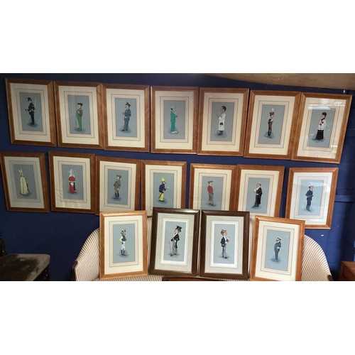 393 - Set of 16 framed and glazed humorous Spy style pictures, plus 2 with darker frames, signed in pencil... 