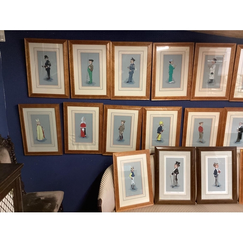 393 - Set of 16 framed and glazed humorous Spy style pictures, plus 2 with darker frames, signed in pencil... 