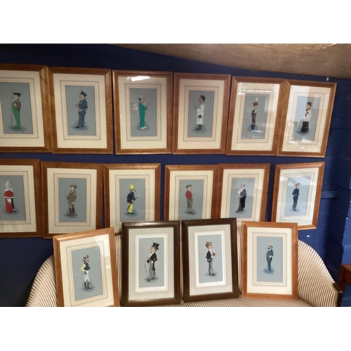 393 - Set of 16 framed and glazed humorous Spy style pictures, plus 2 with darker frames, signed in pencil... 