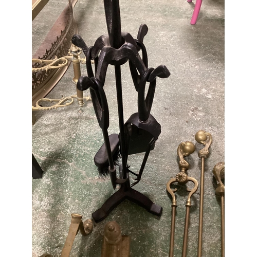 686 - 2 Set of new fire companion stands and fireplace accessories - pokers etc, etc