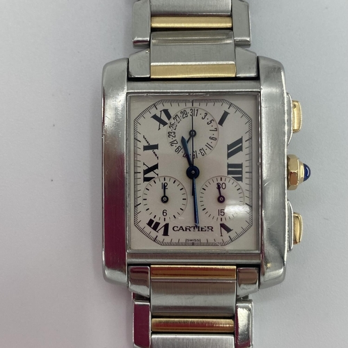 298 - A Cartier stainless steel and yellow metal Gentleman's Tank Americano wrist watch, rectangular face ... 