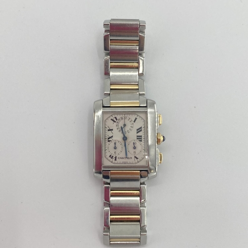 298 - A Cartier stainless steel and yellow metal Gentleman's Tank Americano wrist watch, rectangular face ... 