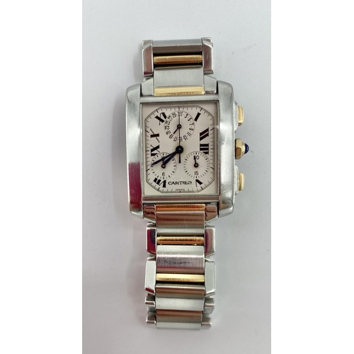 298 - A Cartier stainless steel and yellow metal Gentleman's Tank Americano wrist watch, rectangular face ... 