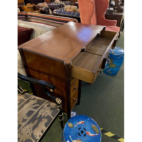 678 - Regency style mahogany kneehole dressing table/desk, one long drawer over 3 short drawers to each pe... 