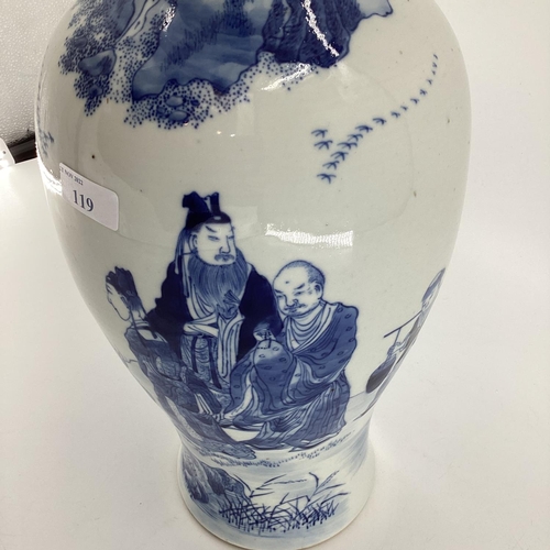 101 - Late C19th/early C20th blue and white Chinese baluster vase, 44cm high, decorated scenes of foliage ... 