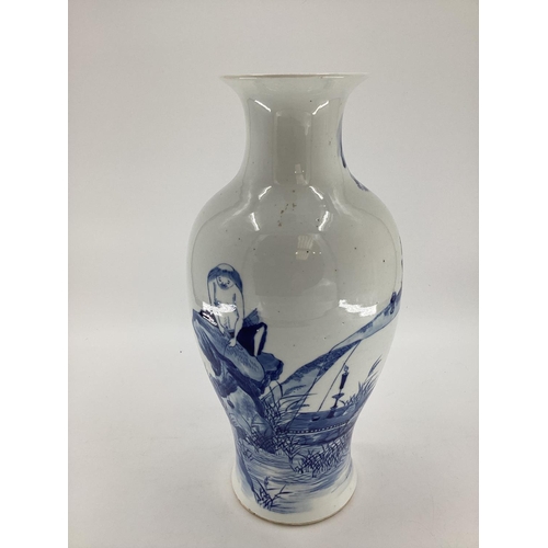 101 - Late C19th/early C20th blue and white Chinese baluster vase, 44cm high, decorated scenes of foliage ... 