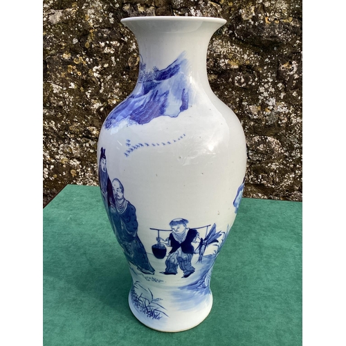 101 - Late C19th/early C20th blue and white Chinese baluster vase, 44cm high, decorated scenes of foliage ... 