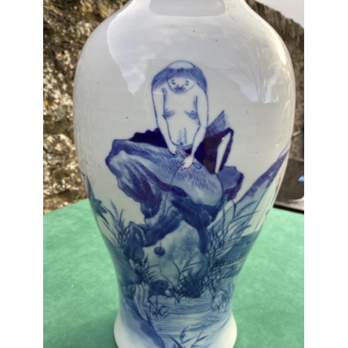 101 - Late C19th/early C20th blue and white Chinese baluster vase, 44cm high, decorated scenes of foliage ... 