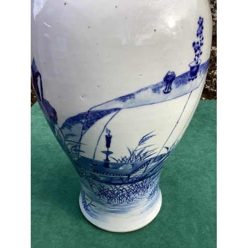 101 - Late C19th/early C20th blue and white Chinese baluster vase, 44cm high, decorated scenes of foliage ... 