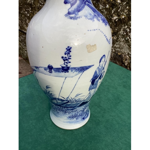 101 - Late C19th/early C20th blue and white Chinese baluster vase, 44cm high, decorated scenes of foliage ... 