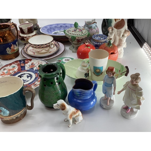 103 - Quantity of mixed china, to include Japanese Imari plates, Figurines, Copeland, Burslem, etc, see im... 