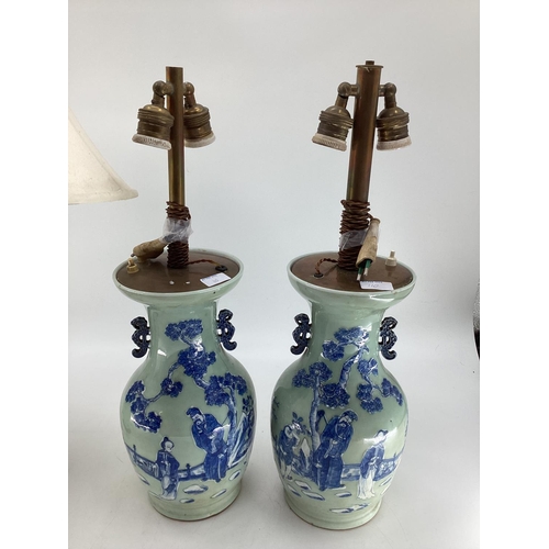 110 - pair of C20th oriental baluster vases, converted to lamps with brass fittings, 59cm, and  another C2... 