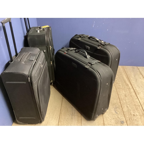 114 - Quantity of flight luggage, including large black wheel cases, Samsonite and Antler