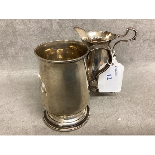 12 - Two Sterling silver items, a small mug on circular stepped foot, by Samuel Goobechere and Edward Wig... 