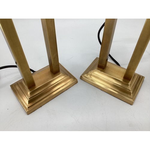 124 - Adjustable late C19th brass table lamp, and 2 modern brass affect lamps