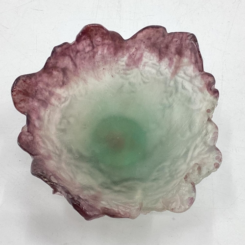 136 - Daum nature, pate de verre cast leaves flower bowl, with etched signature to base, Daum France, 16cm