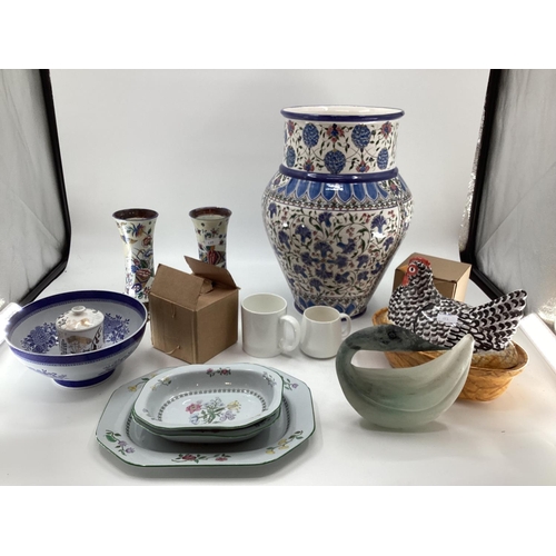 137 - Collection of C20th ceramics, to include a large middle eastern style waisted vase, egg crock, pair ... 