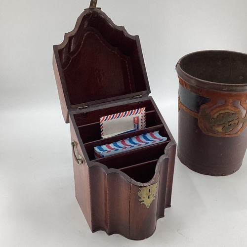 138 - Mahogany serpentine fronted knife box, with string inlay, converted to Stationery, and a early C20th... 