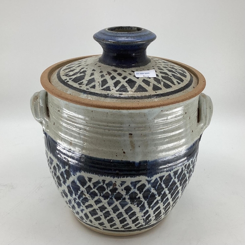 164 - Collection of Studio Pottery kitchen ware, to include a large lidded bread crock and salt glazed jug... 