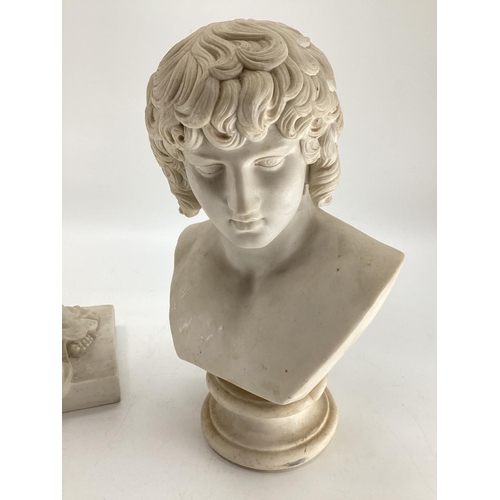 165 - A plaster bust of a classical figure on turned socle base together with a faux marble figure of a pa... 