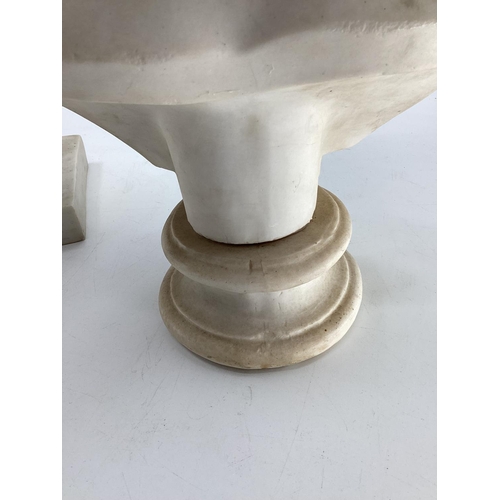 165 - A plaster bust of a classical figure on turned socle base together with a faux marble figure of a pa... 