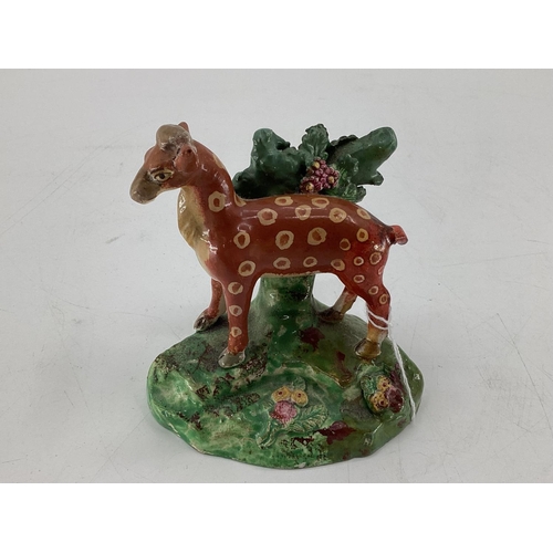 177 - Two small Staffordshire flat back figures of deer 15cm & 13cm H