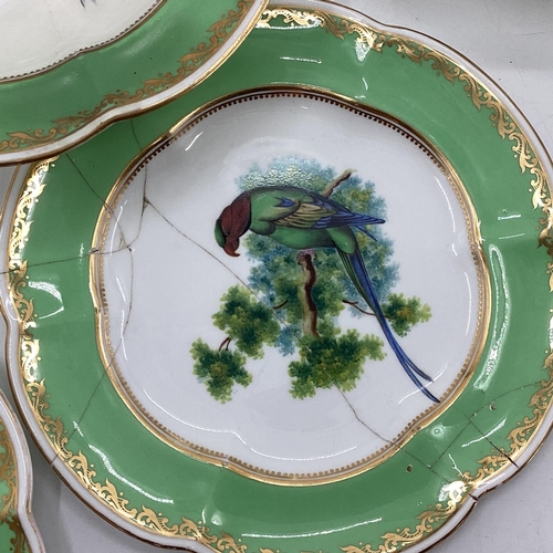 180 - A Collection of Staffordshire plates, gilt green borders with central hand painted birds together wi... 