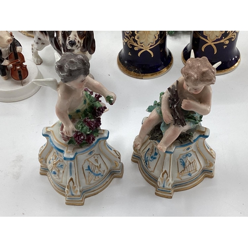 182 - A Collection of C19th/C20th ceramics to include figurines, birds, and animal, to include a Herend gr... 