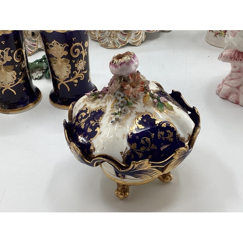 182 - A Collection of C19th/C20th ceramics to include figurines, birds, and animal, to include a Herend gr... 