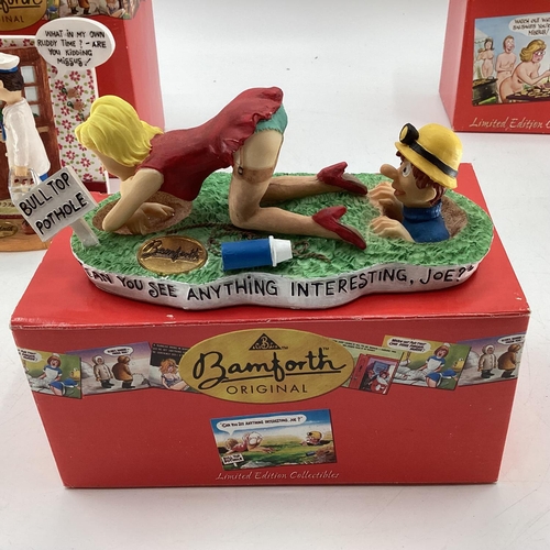 201 - BAMFORTH: Four Bamforth original ceramic novelty figure groups, three in original boxes based on ori... 