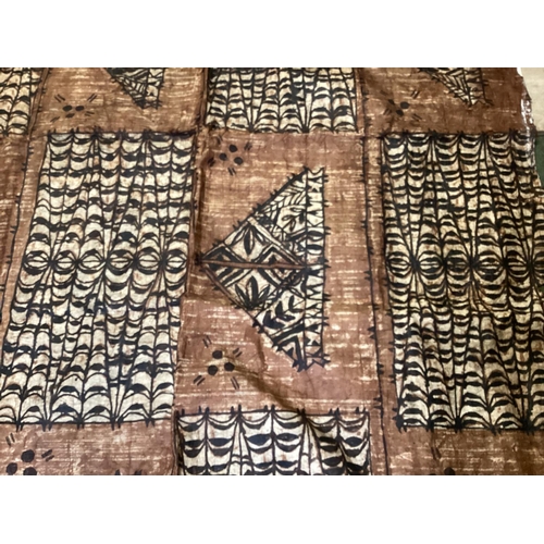 204 - A Tapa cloth (Masi) a large Fijian textile panel constructed from Mulberry Bark, 410cm x 190cm, and ... 