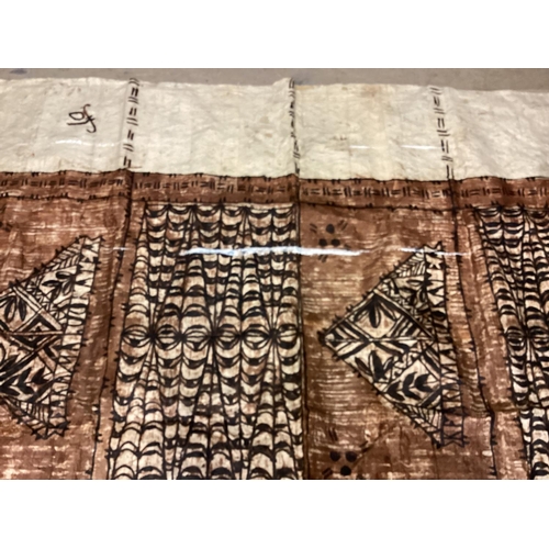 204 - A Tapa cloth (Masi) a large Fijian textile panel constructed from Mulberry Bark, 410cm x 190cm, and ... 