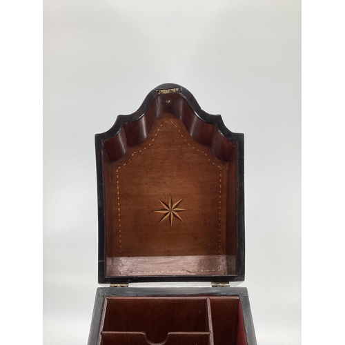 211 - A serpentine fronted inlaid mahogany knife box, converted to a stationery box, 42 x 22 x 29