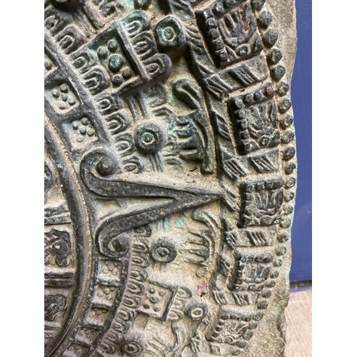 246 - A large heavy square bronze model of probably a Maya calendar 51cm x 51cm