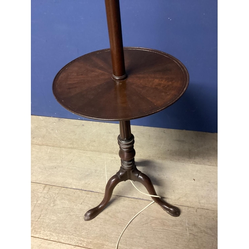 254 - Wooden standard lamp on tripod base, with circular book stand to column