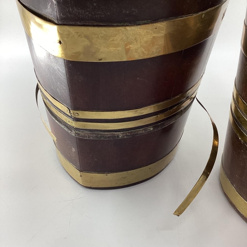 259 - Two late C19th oval mahogany brass bound peat buckets, with brass lined interiors and loop handles, ... 