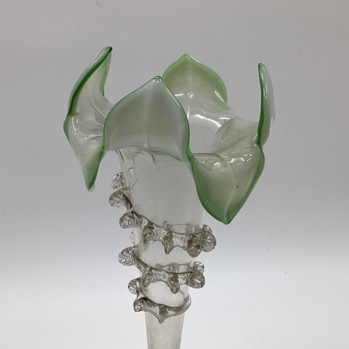 262 - A glass epergne, with green fluted rim and top, 36cm H