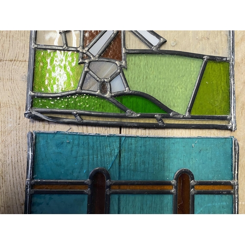 268 - Two stained glass and lead lined panels, as found - see images, 92cm