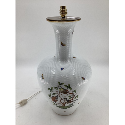 271 - A large Herend bulbous vase, as a table lamp, white ground, decorated fauna  and birds, 50cmH