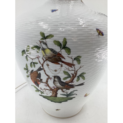 271 - A large Herend bulbous vase, as a table lamp, white ground, decorated fauna  and birds, 50cmH