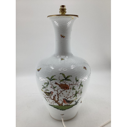 271 - A large Herend bulbous vase, as a table lamp, white ground, decorated fauna  and birds, 50cmH