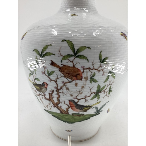 271 - A large Herend bulbous vase, as a table lamp, white ground, decorated fauna  and birds, 50cmH