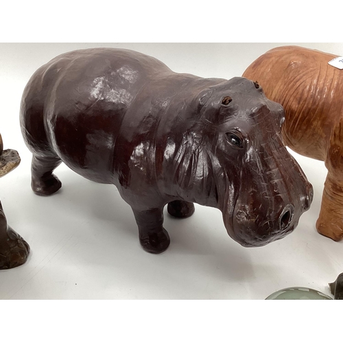 281 - A collection of model Hippos, glass, metal, wood, and a Limoges lidded box with hippo, all as found,... 