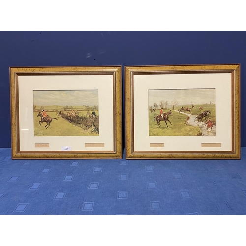 417 - Two hunting prints, with cut out ink signature to lower right mount, Charles Simpson, In full Cry & ... 