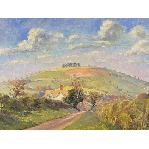 418 - Frank Palmer, two oil on boards, Brailes Hill signed and dated 1990 28 x 38cm ; and another village ... 