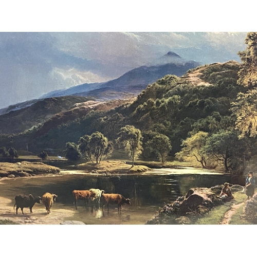 422 - Framed & glazed print of a Highland Scene, 54 x 73cm,  frame loose from picture