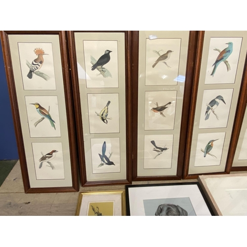 429 - Quantity of birds, animal prints all as found, and 3 watercolours, including Sarah Crawshaw, and 4 f... 