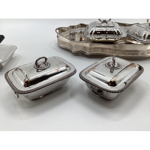 43 - A large collection of silver plated wares to include a pierced galleried tray