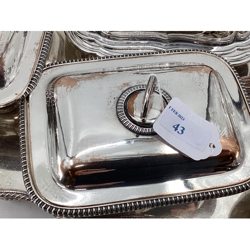 43 - A large collection of silver plated wares to include a pierced galleried tray